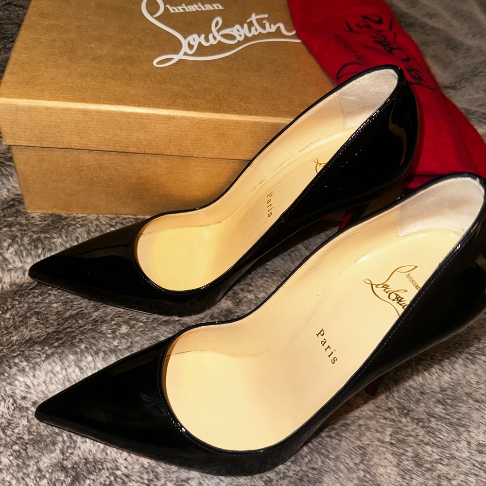 Christian Louboutin Patent Pointed-Toe Red Sole Pumps - Picture 2 of 4